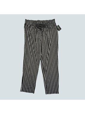 Messini Womens XL Black White Striped Pull On Pants Elastic Waist Stretch Casual